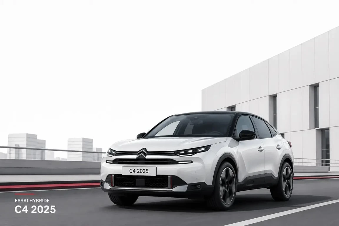 Nouvelle c4 hybride 2025 illustrée dans une scène automobile éditoriale