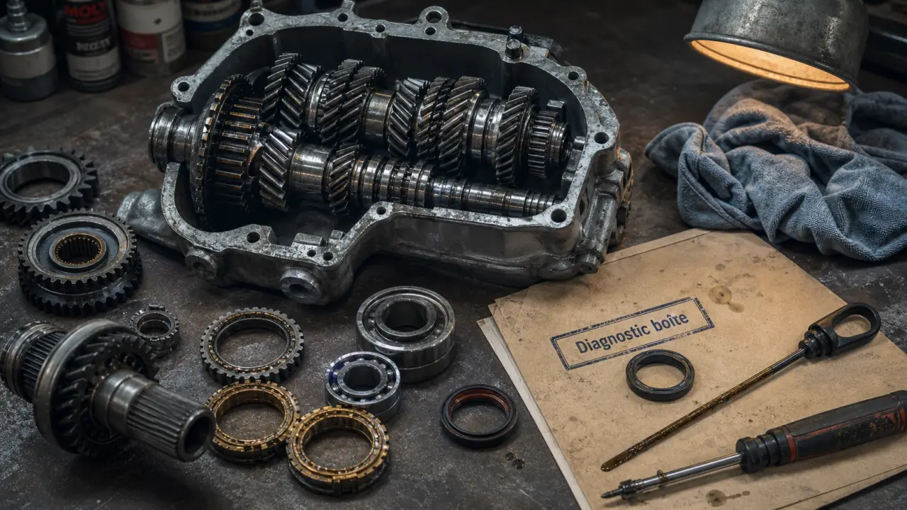 Réparer boite de vitesse : boîte ouverte, fuite et bruit, diagnostic