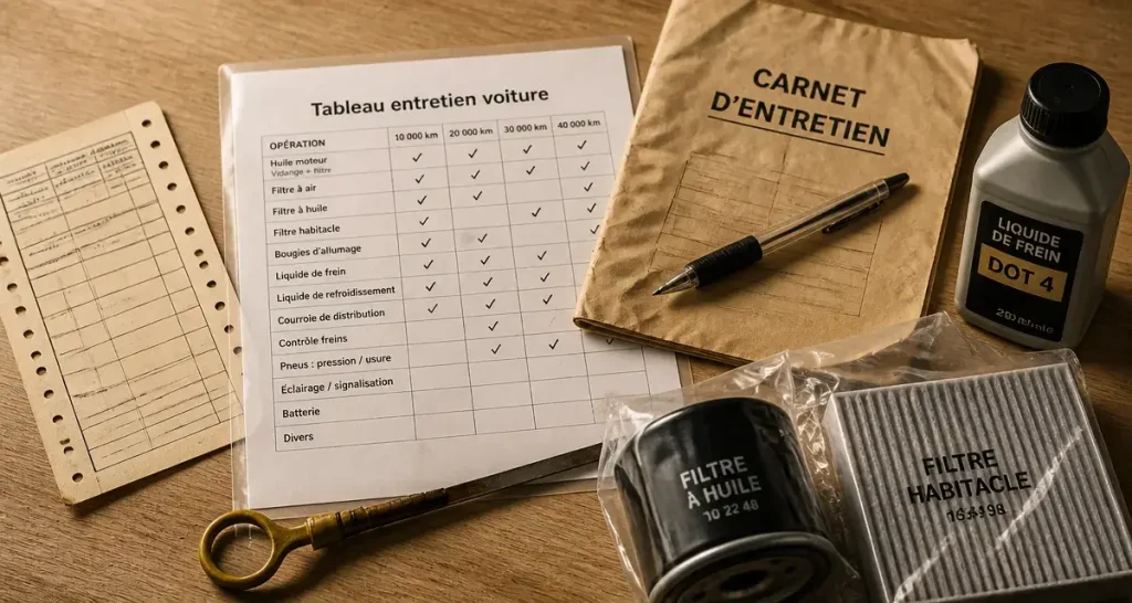 Tableau entretien voiture : kilométrage et durée par motorisation