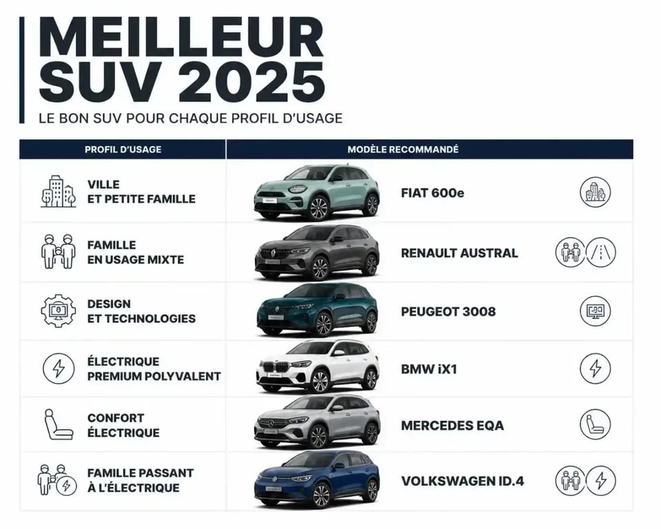 Meilleur SUV 2025 : profils d’usage et modèles à comparer