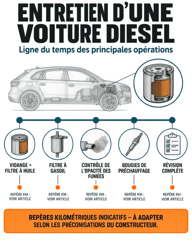 Entretien voiture diesel : échéances de vidange, filtres, bougies et révision