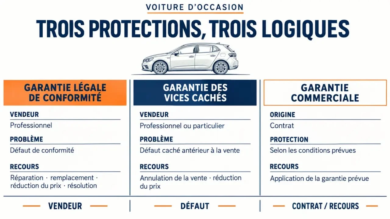 Que couvre la garantie voiture occasion : distinction entre garantie légale, vice caché et garantie commerciale