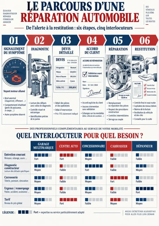 Réparateur de voiture : étapes du diagnostic, du devis et de la réparation automobile