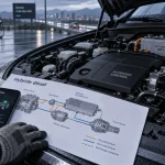 Hybride diesel : technicien, boîtier batterie et recharge pour SUV