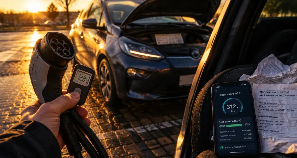 Achat voiture electrique occasion : câble recharge et SOH batterie à vérifier (seuil 80%)