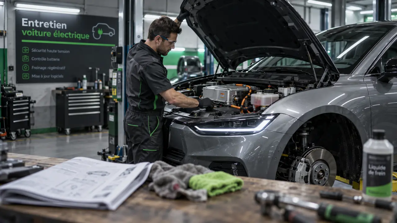 Quel entretien pour une voiture électrique : technicien, batterie et freins en atelier